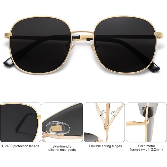 ✨Women's Black Classic Trendy Square Cute Big Frame Gold Shades Sunglasses - Picture 3 of 5